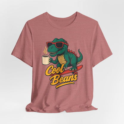 Cool Beans Dino Tee, Fun T-Shirt for Dinosaur Lovers, Casual Wear, Unique Gift Idea for Birthdays, Coffee Enthusiast Gift