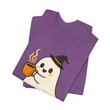 Cute Ghost Coffee Tee, Unisex Halloween Shirt, Funny Pumpkin Spice T-Shirt, Fall Fashion Top, Holiday Gift Idea