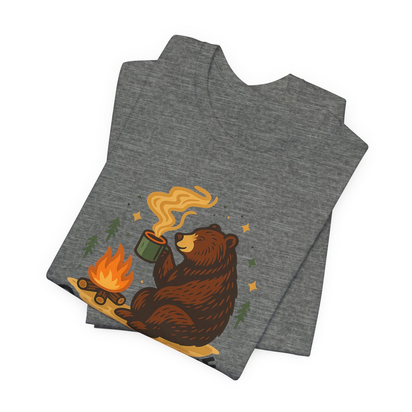 Cozy Campfire T-Shirt, Bear Graphic Tee, Outdoorsy Shirt, Coffee Lovers Gift, Adventure Clothing, Father's Day, Summer Camping Gear