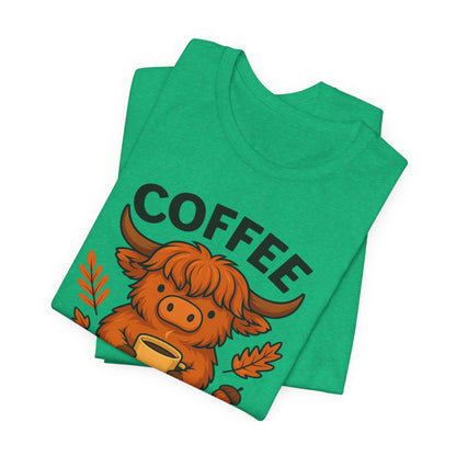 Coffee Lover’s Unisex Tee | Cute Cow Design | Perfect for Casual Gatherings, Birthdays, Coffee Lovers, Gifts
