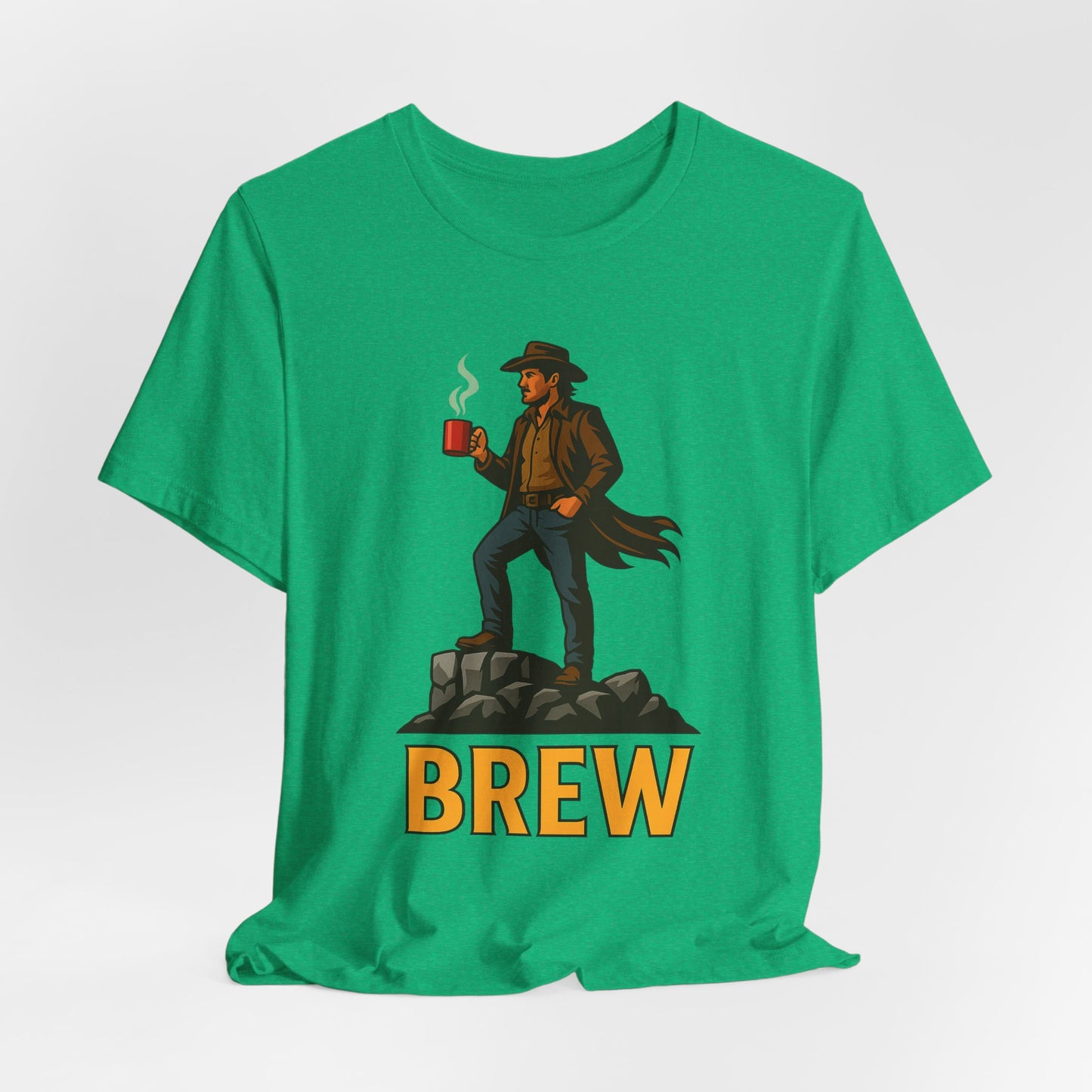 Brew Adventure Tee: Vintage Graphic Unisex Shirt, Coffee Lover Gift, Casual Wear, Hiking Apparel, Men's & Women's Fashion