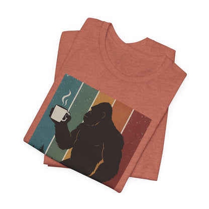 Bigfoot Coffee Lover Shirt – Retro Sasquatch Tee, Funny Outdoor & Nature Gift for Coffee Fans