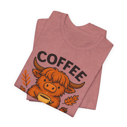 Coffee Lover’s Unisex Tee | Cute Cow Design | Perfect for Casual Gatherings, Birthdays, Coffee Lovers, Gifts