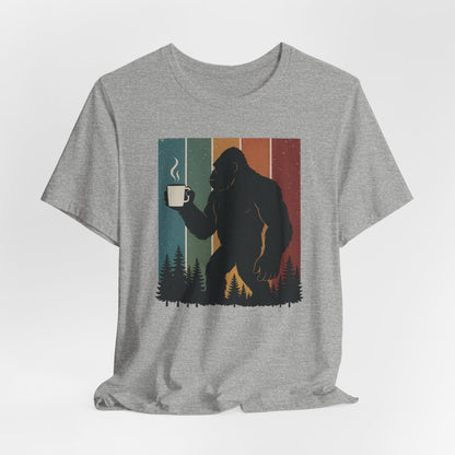 Bigfoot Coffee Lover Shirt – Retro Sasquatch Tee, Funny Outdoor & Nature Gift for Coffee Fans