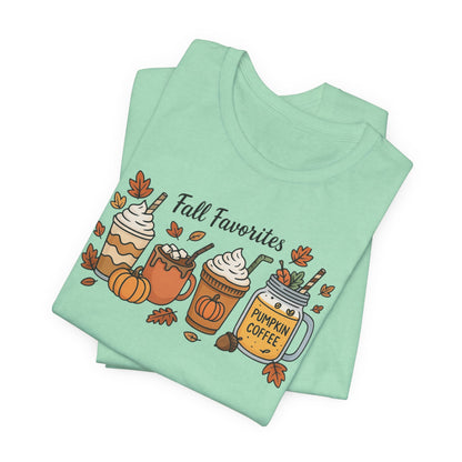 Cozy Fall Favorites Tee | Autumn Shirt, Pumpkin Coffee Top, Unisex Fall T-Shirt, Gift for Coffee Lovers, Seasonal Apparel