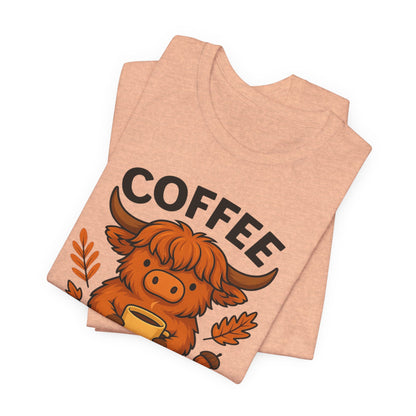 Coffee Lover’s Unisex Tee | Cute Cow Design | Perfect for Casual Gatherings, Birthdays, Coffee Lovers, Gifts