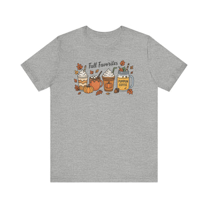 Cozy Fall Favorites Tee | Autumn Shirt, Pumpkin Coffee Top, Unisex Fall T-Shirt, Gift for Coffee Lovers, Seasonal Apparel
