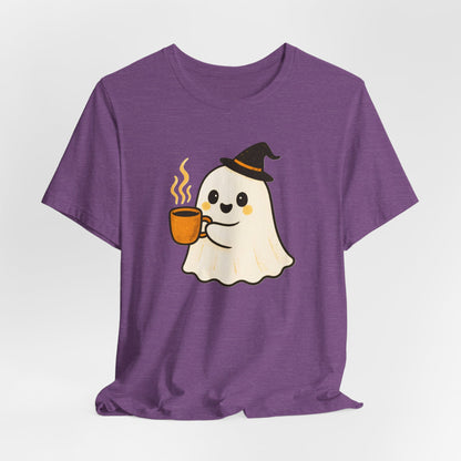 Cute Ghost Coffee Tee, Unisex Halloween Shirt, Funny Pumpkin Spice T-Shirt, Fall Fashion Top, Holiday Gift Idea