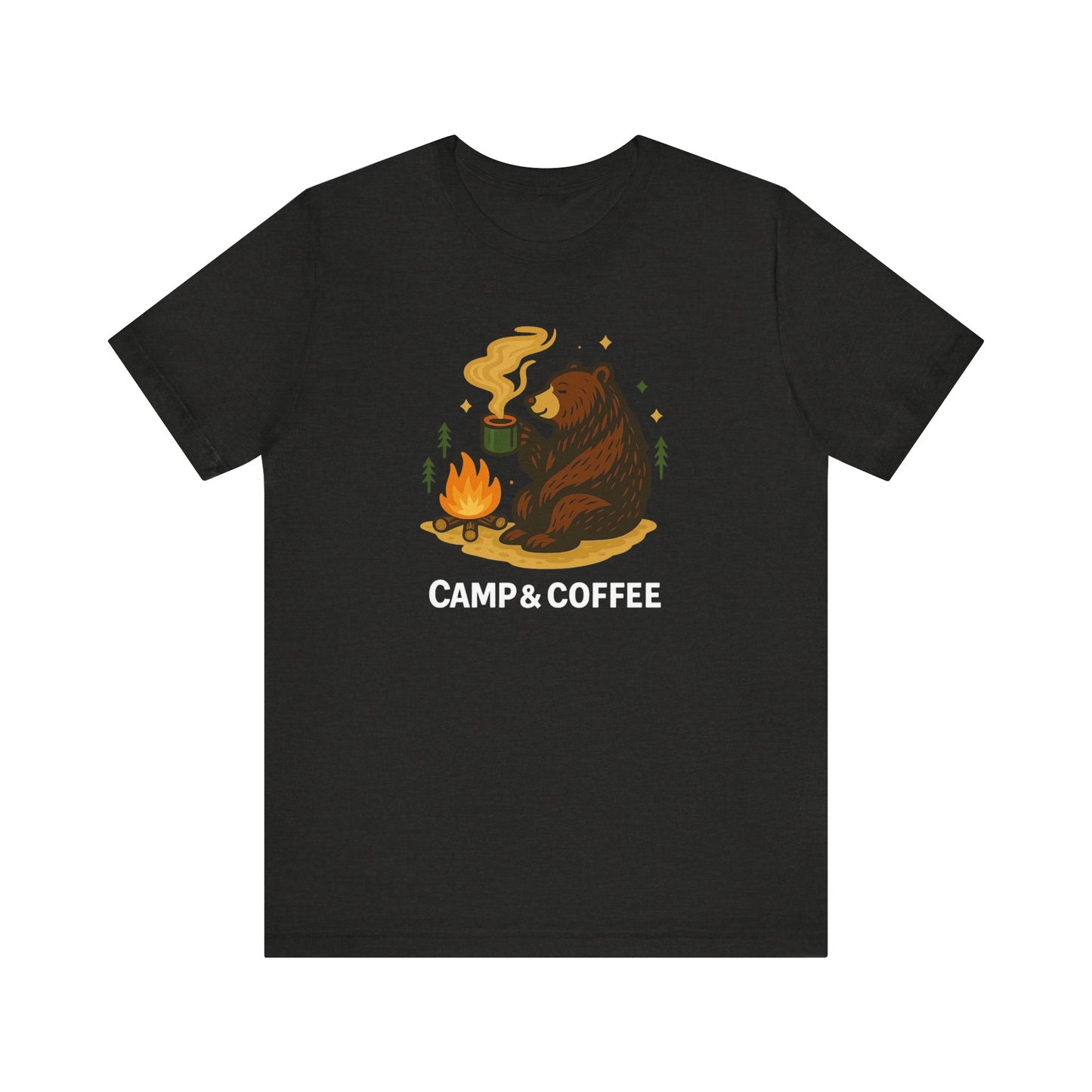 Cozy Campfire T-Shirt, Bear Graphic Tee, Outdoorsy Shirt, Coffee Lovers Gift, Adventure Clothing, Father's Day, Summer Camping Gear