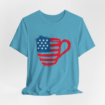 Patriotic Coffee Lover's Tee, Unisex Shirt, Independence Day Apparel, Gift for Barista, American Flag Tee, Casual Wear