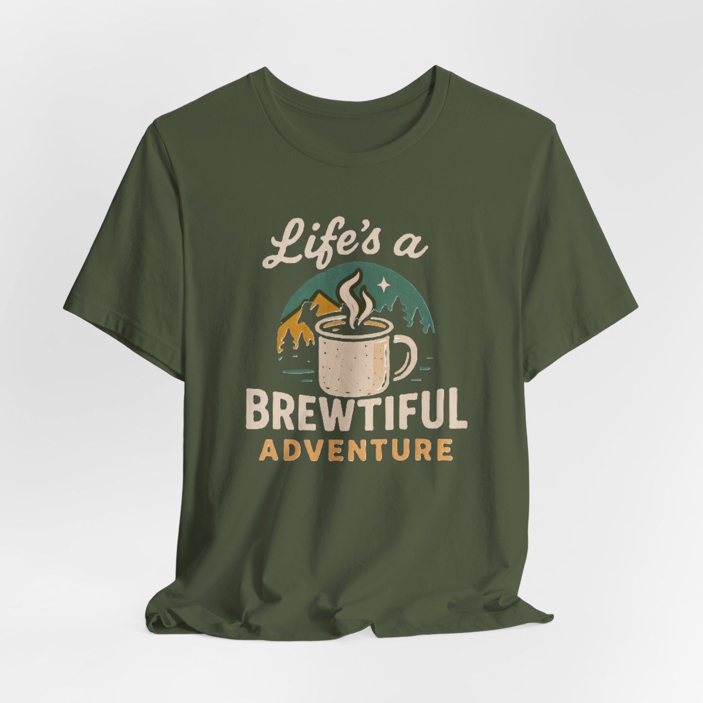 Brewtiful Adventure Tee - Unisex Short Sleeve T-Shirt, Coffee Lover Gift, Hiking Apparel, Adventure Shirt, Travel Outfit