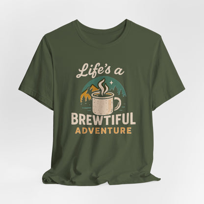 Brewtiful Adventure Tee - Unisex Short Sleeve T-Shirt, Coffee Lover Gift, Hiking Apparel, Adventure Shirt, Travel Outfit