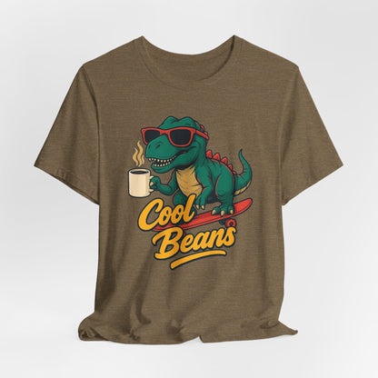 Cool Beans Dino Tee, Fun T-Shirt for Dinosaur Lovers, Casual Wear, Unique Gift Idea for Birthdays, Coffee Enthusiast Gift