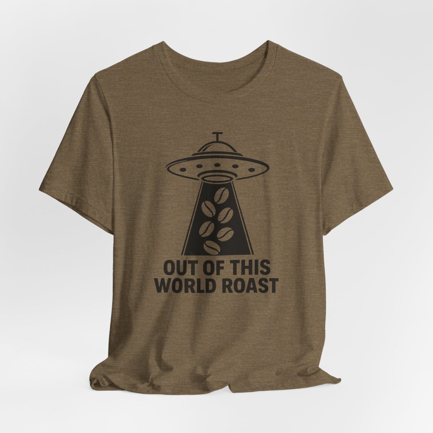 Out of This World Roast Tee - Unisex Short Sleeve Shirt, Funny Coffee Shirt, Alien Design Apparel, Gift for Coffee Lovers, Sci-Fi T-Shirt