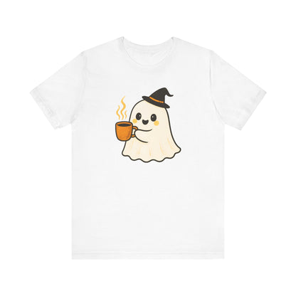 Cute Ghost Coffee Tee, Unisex Halloween Shirt, Funny Pumpkin Spice T-Shirt, Fall Fashion Top, Holiday Gift Idea