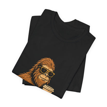 Bigfoot Drinking Coffee T-Shirt – Funny Sasquatch Coffee Tee for Coffee Lovers