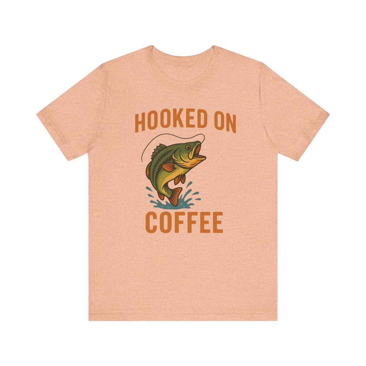 Hooked on Coffee Fishing Tee | Unisex Jersey Short Sleeve T-Shirt, Great for Outdoors, Gifts for Fishermen, Coffee Lovers, Casual Wear