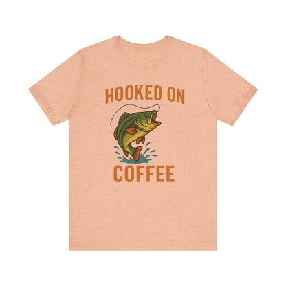 Hooked on Coffee Fishing Tee | Unisex Jersey Short Sleeve T-Shirt, Great for Outdoors, Gifts for Fishermen, Coffee Lovers, Casual Wear