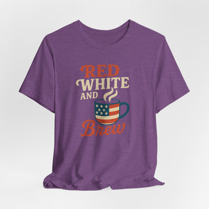 Patriotic Coffee Lover Tee, Red White and Brew Shirt, Unisex Casual T-Shirt, Gift for Coffee Enthusiasts, July 4th Celebration Tee
