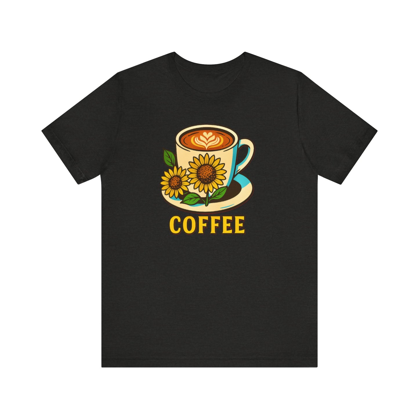 Coffee Lover Tee, Unisex Coffee Short Sleeve Shirt, Sunflower Graphic Tee, Best Gift for Baristas, Casual Summer Wear