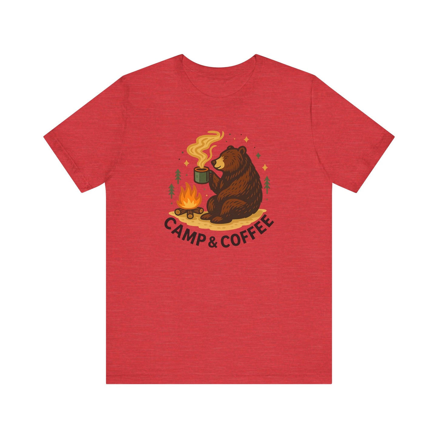 Cozy Campfire T-Shirt, Bear Graphic Tee, Outdoorsy Shirt, Coffee Lovers Gift, Adventure Clothing, Father's Day, Summer Camping Gear