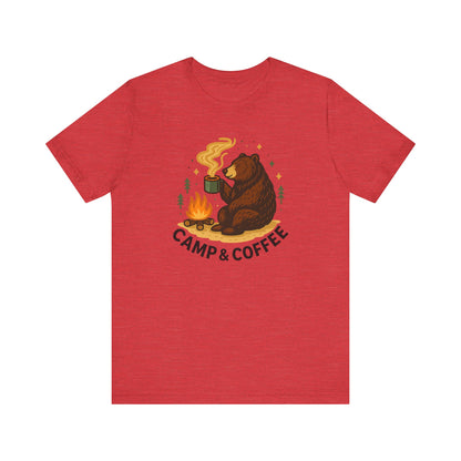 Cozy Campfire T-Shirt, Bear Graphic Tee, Outdoorsy Shirt, Coffee Lovers Gift, Adventure Clothing, Father's Day, Summer Camping Gear
