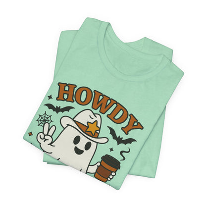 Howdy Boo Ghost Tee, Unisex Halloween T-Shirt, Funny Graphic Tee, Halloween Costume Shirt, Spooky Season Apparel