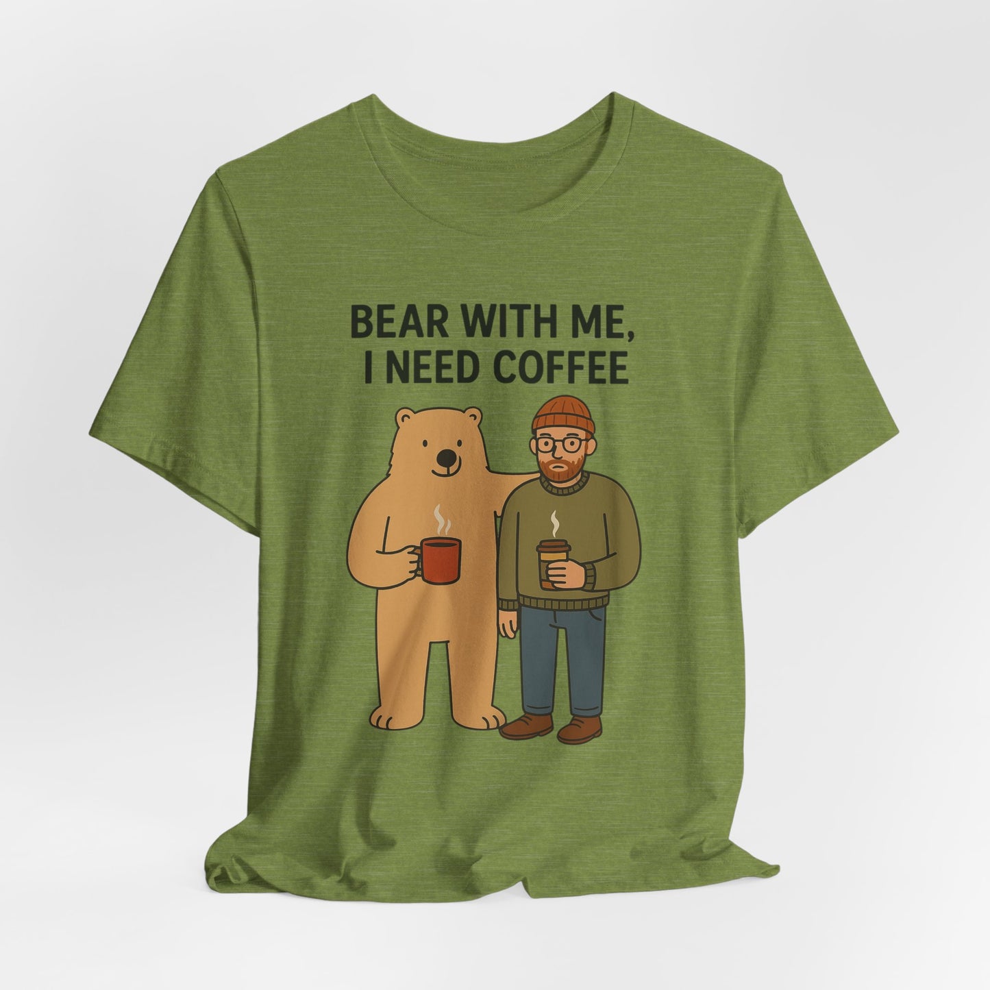 Coffee Lover Tee, Funny Bear Shirt, Unisex Graphic Tee, Gift for Him, Quirky Coffee Shirt, Casual Wear, Coffee Humor