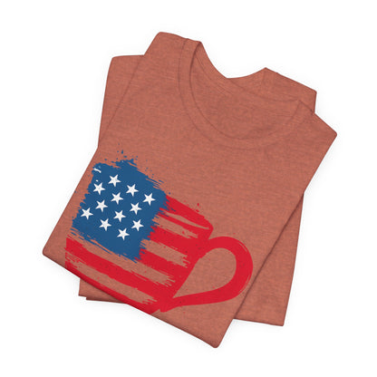 Patriotic Coffee Lover's Tee, Unisex Shirt, Independence Day Apparel, Gift for Barista, American Flag Tee, Casual Wear