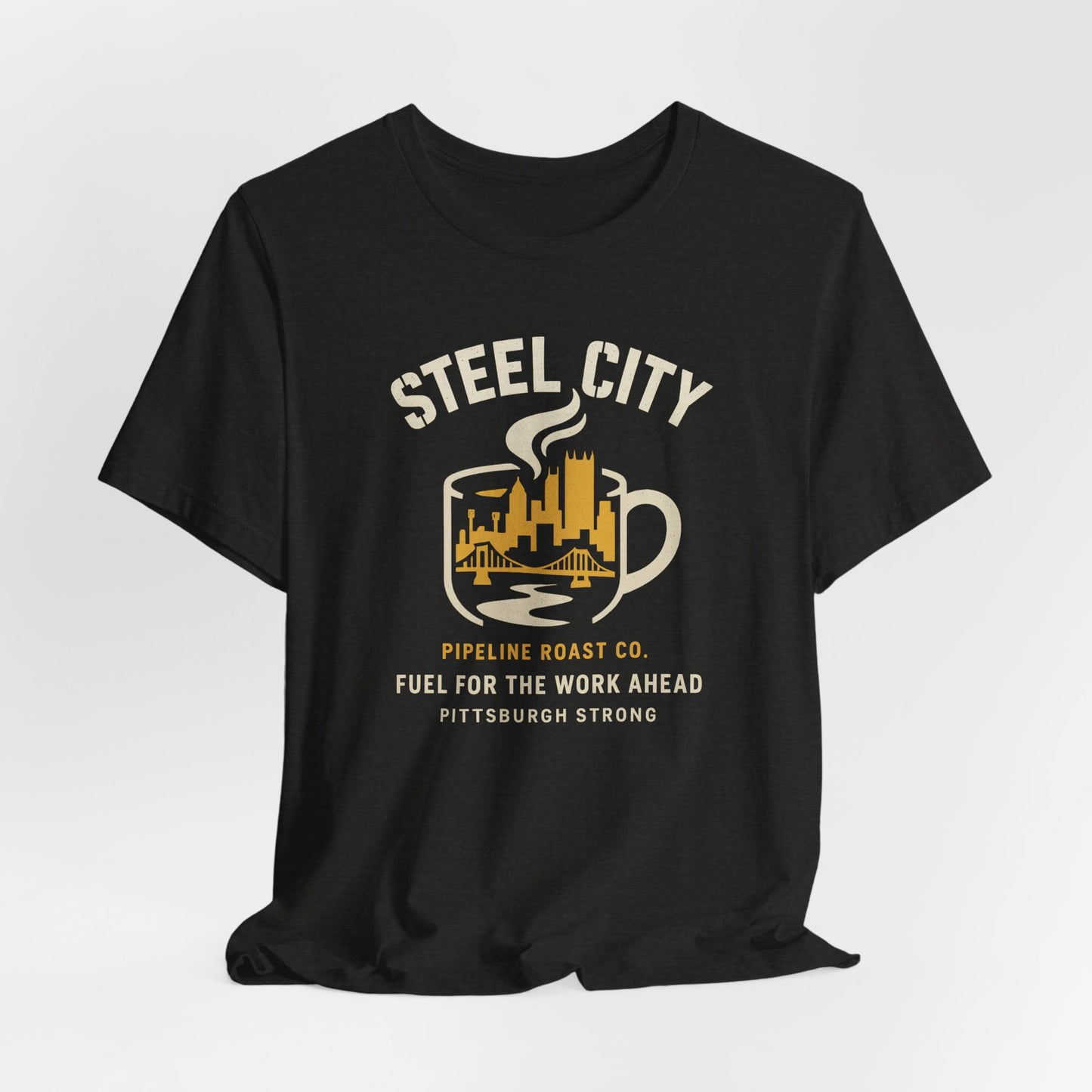 Pittsburgh Strong Coffee Tee, Short Sleeve Shirt, Unisex Graphic T-Shirt, Casual Wear, Gift for Coffee Lovers, Pittsburgh Pride