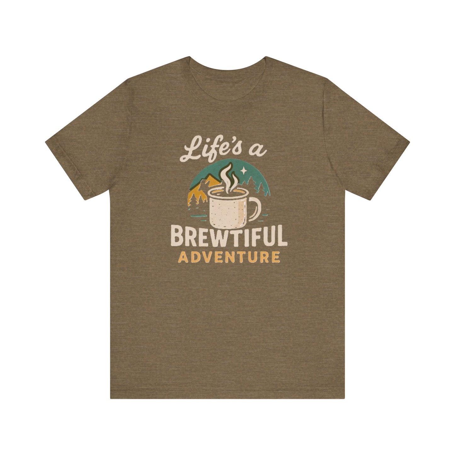 Brewtiful Adventure Tee - Unisex Short Sleeve T-Shirt, Coffee Lover Gift, Hiking Apparel, Adventure Shirt, Travel Outfit