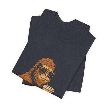 Bigfoot Drinking Coffee T-Shirt – Funny Sasquatch Coffee Tee for Coffee Lovers