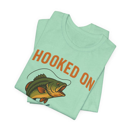 Hooked on Coffee Fishing Tee | Unisex Jersey Short Sleeve T-Shirt, Great for Outdoors, Gifts for Fishermen, Coffee Lovers, Casual Wear