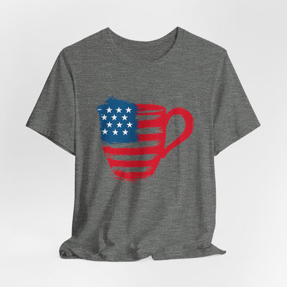 Patriotic Coffee Lover's Tee, Unisex Shirt, Independence Day Apparel, Gift for Barista, American Flag Tee, Casual Wear