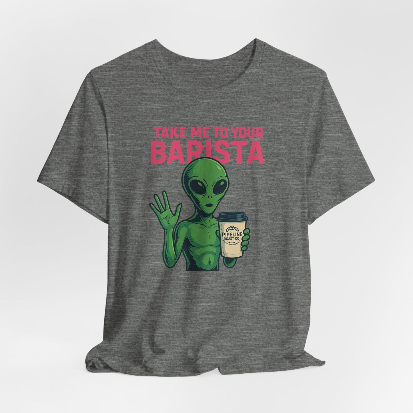 Alien Barista Tee, Funny Coffee Lover Shirt, Unisex Graphic Tee, Gift for Barista, Unique Casual Wear, Quirky Humor Top