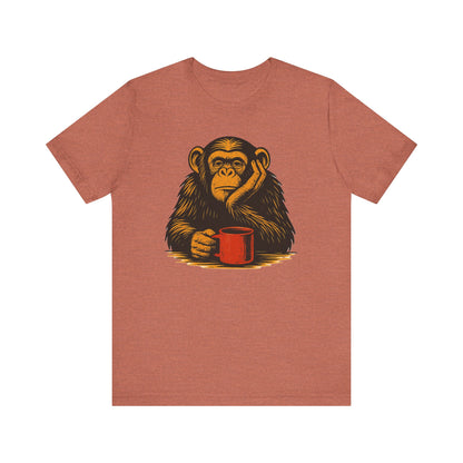 Charming Chimpanzee Coffee Tee, Relaxed Vibes, Gift for Animal Lovers, Everyday Comfort, Perfect for Coffee Lovers