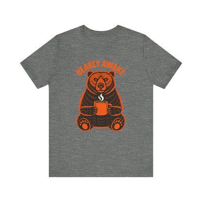 Coffee Lover Bear Tee, Cozy Casual T-Shirt, Perfect Gift for Coffee Enthusiasts, Daily Wear, Bearly Awake Design