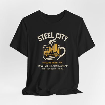 Pittsburgh Strong Coffee Tee, Short Sleeve Shirt, Unisex Graphic T-Shirt, Casual Wear, Gift for Coffee Lovers, Pittsburgh Pride