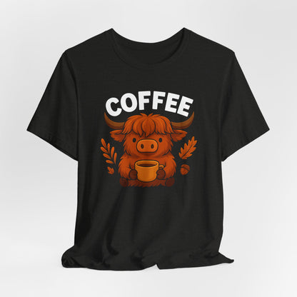 Coffee Lover’s Unisex Tee | Cute Cow Design | Perfect for Casual Gatherings, Birthdays, Coffee Lovers, Gifts