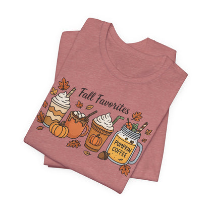 Cozy Fall Favorites Tee | Autumn Shirt, Pumpkin Coffee Top, Unisex Fall T-Shirt, Gift for Coffee Lovers, Seasonal Apparel