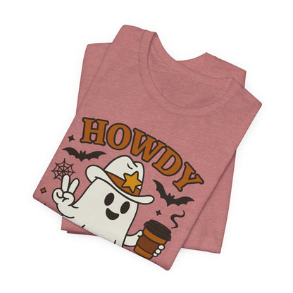 Howdy Boo Ghost Tee, Unisex Halloween T-Shirt, Funny Graphic Tee, Halloween Costume Shirt, Spooky Season Apparel