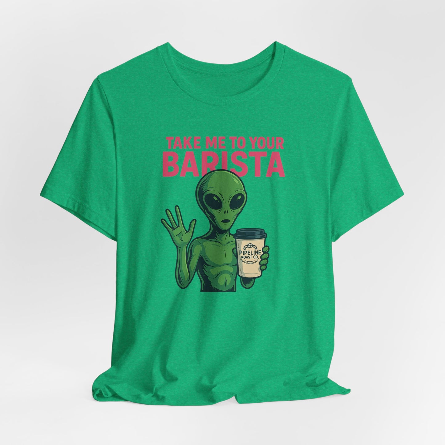 Alien Barista Tee, Funny Coffee Lover Shirt, Unisex Graphic Tee, Gift for Barista, Unique Casual Wear, Quirky Humor Top