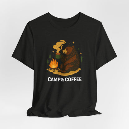 Cozy Campfire T-Shirt, Bear Graphic Tee, Outdoorsy Shirt, Coffee Lovers Gift, Adventure Clothing, Father's Day, Summer Camping Gear