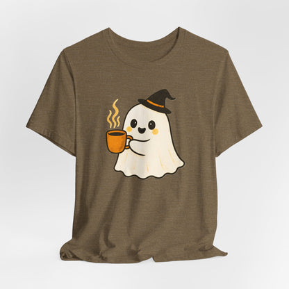 Cute Ghost Coffee Tee, Unisex Halloween Shirt, Funny Pumpkin Spice T-Shirt, Fall Fashion Top, Holiday Gift Idea