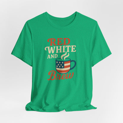 Patriotic Coffee Lover Tee, Red White and Brew Shirt, Unisex Casual T-Shirt, Gift for Coffee Enthusiasts, July 4th Celebration Tee