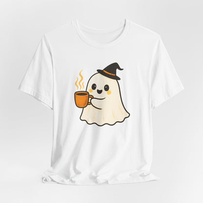 Cute Ghost Coffee Tee, Unisex Halloween Shirt, Funny Pumpkin Spice T-Shirt, Fall Fashion Top, Holiday Gift Idea
