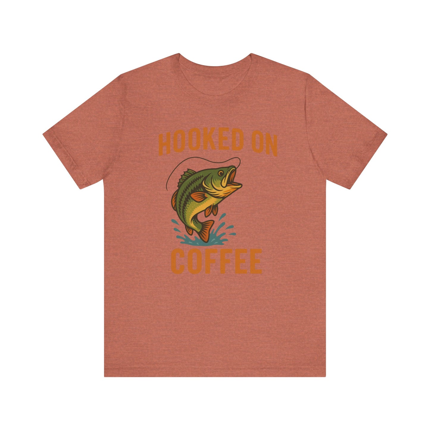 Hooked on Coffee Fishing Tee | Unisex Jersey Short Sleeve T-Shirt, Great for Outdoors, Gifts for Fishermen, Coffee Lovers, Casual Wear
