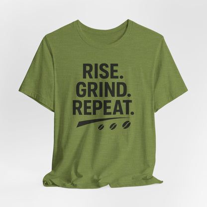 Coffee Lover's Unisex Tee - Rise. Grind. Repeat. | Casual Wear, Motivational Gift, Gym Shirt, Coffee Enthusiast Apparel, Everyday Comfort