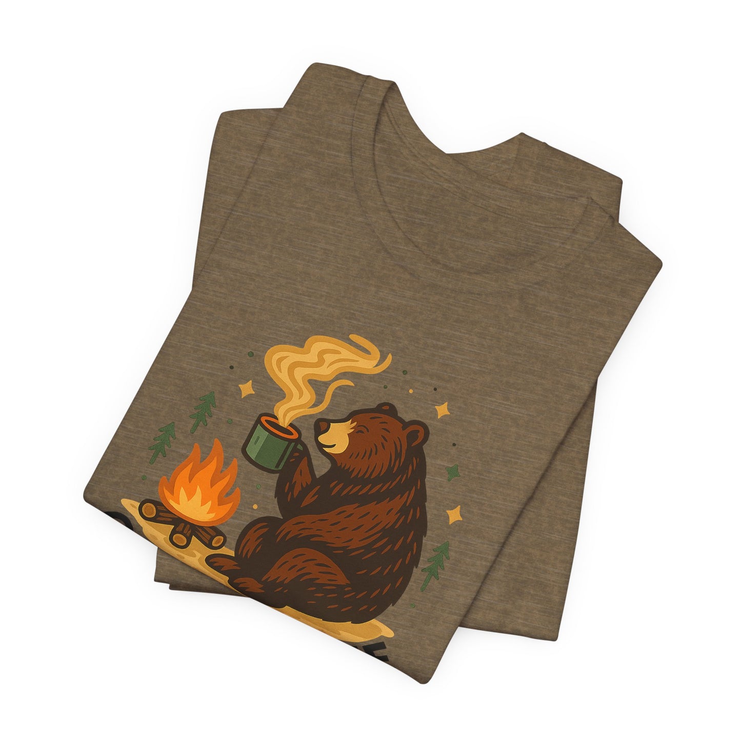 Cozy Campfire T-Shirt, Bear Graphic Tee, Outdoorsy Shirt, Coffee Lovers Gift, Adventure Clothing, Father's Day, Summer Camping Gear