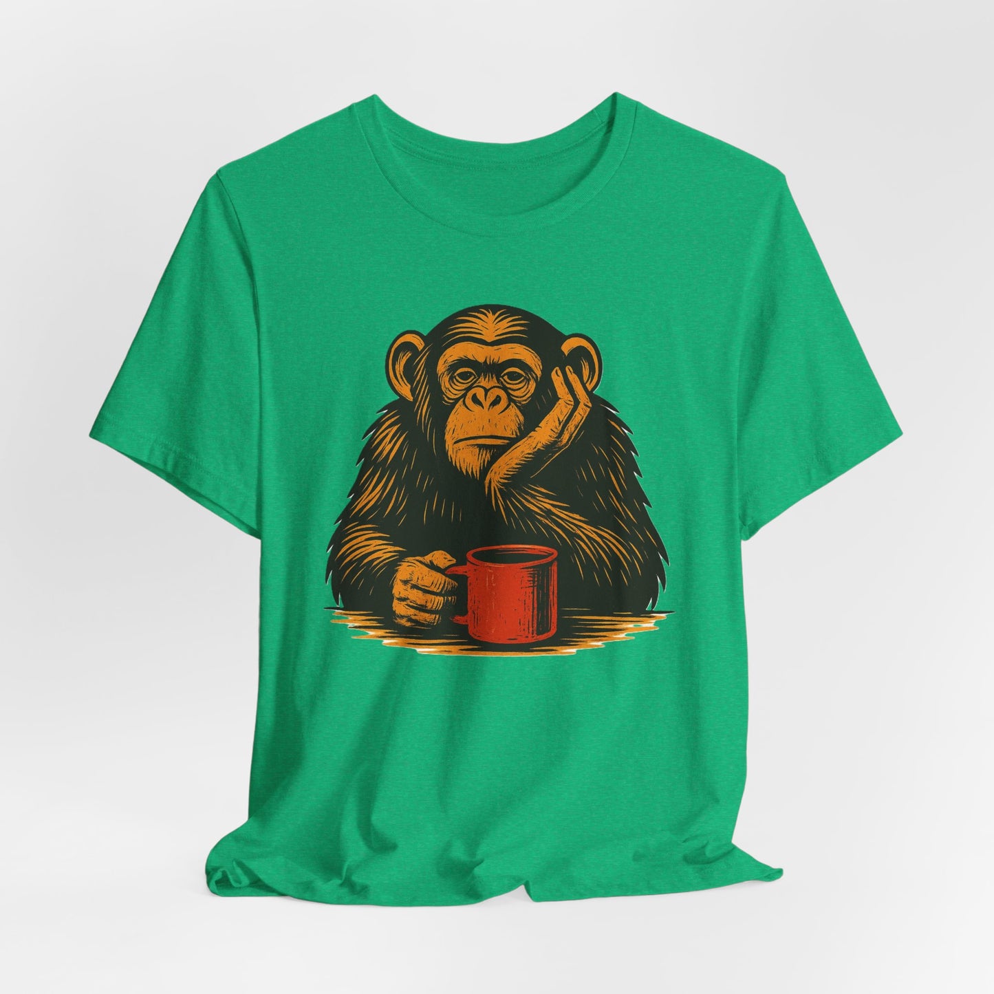 Charming Chimpanzee Coffee Tee, Relaxed Vibes, Gift for Animal Lovers, Everyday Comfort, Perfect for Coffee Lovers